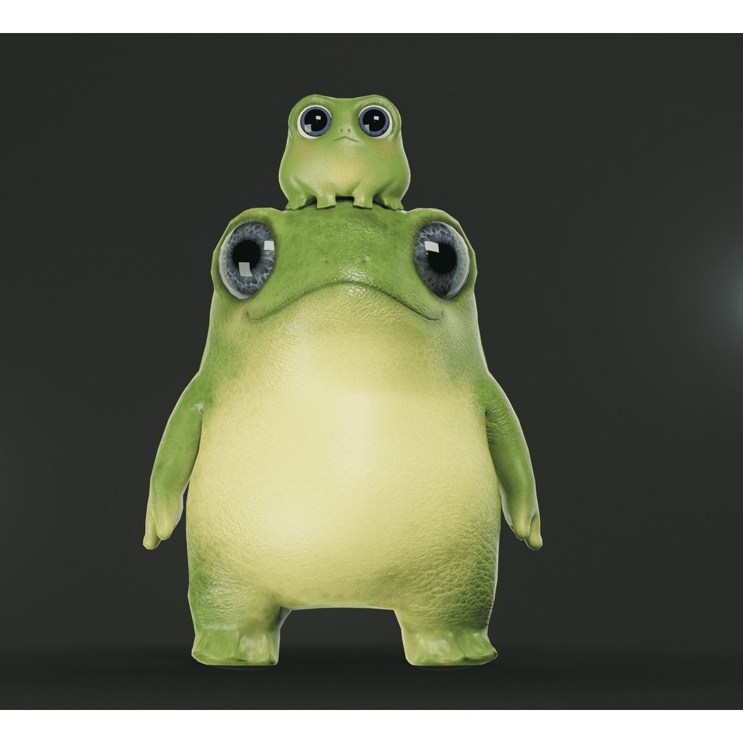 Cute Frog 3D Model – Low Poly Game Ready Character, FBX - View 9