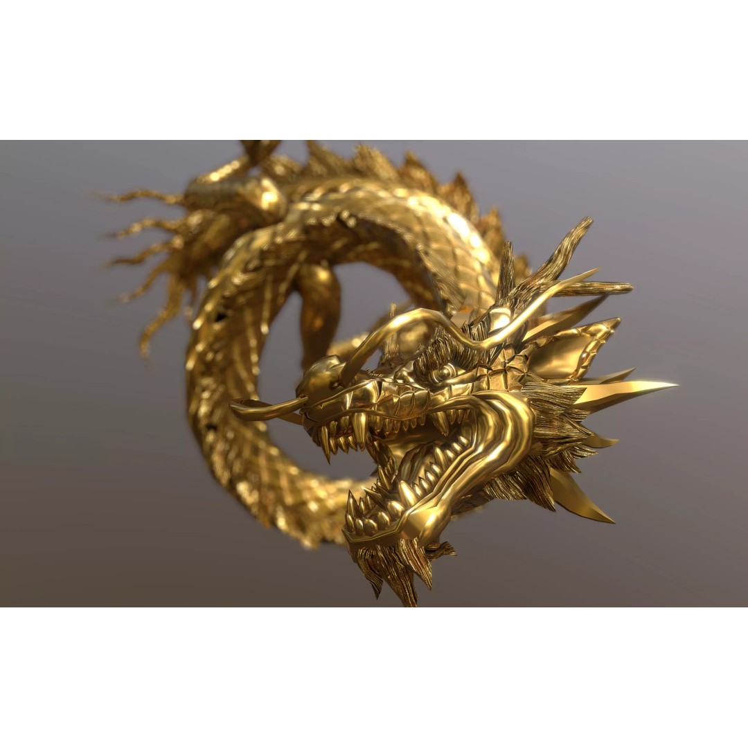 Gold Dragon 3D Model – Low Poly Rigged Character, FBX & Blender - View 2