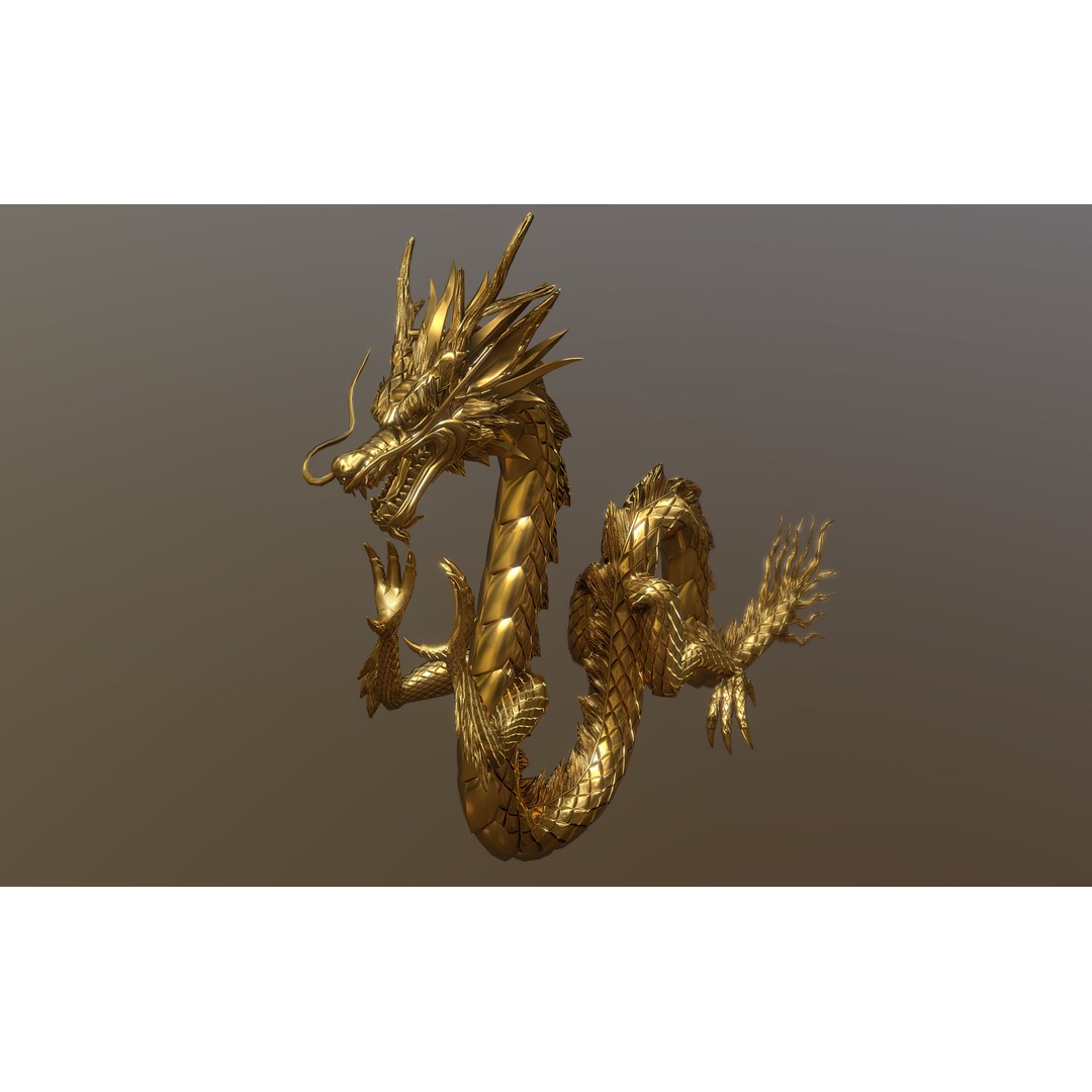 Gold Dragon 3D Model – Low Poly Rigged Character, FBX & Blender - View 3