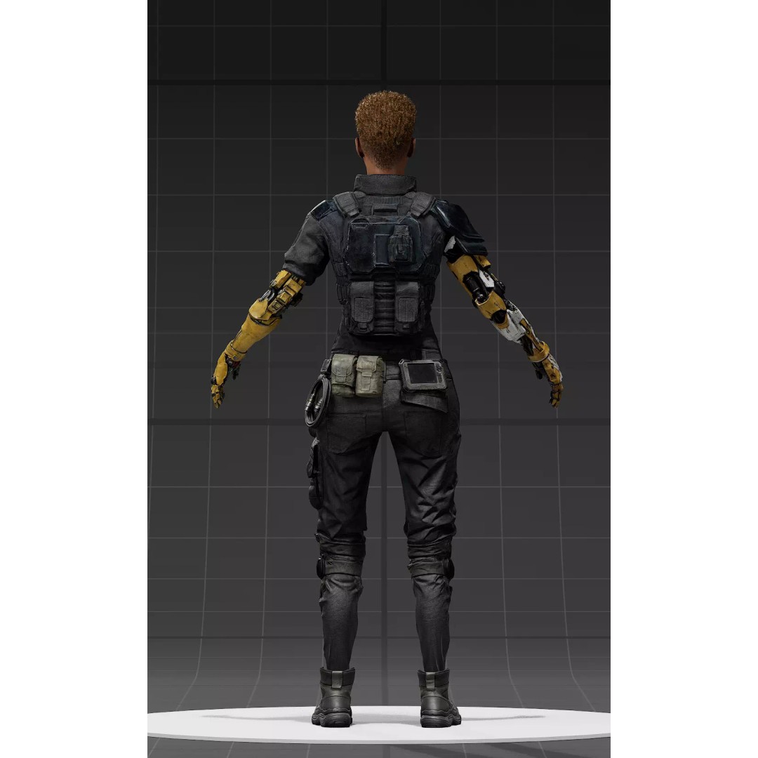 Cyborg Outfit 3D Model – Sci-Fi Tactical Suit with Mechanical Arms, FBX - View 11