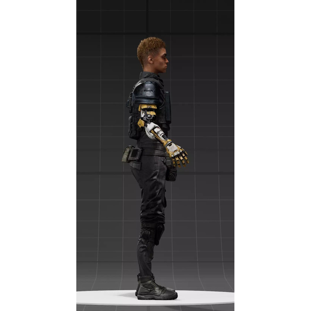 Cyborg Outfit 3D Model – Sci-Fi Tactical Suit with Mechanical Arms, FBX - View 12