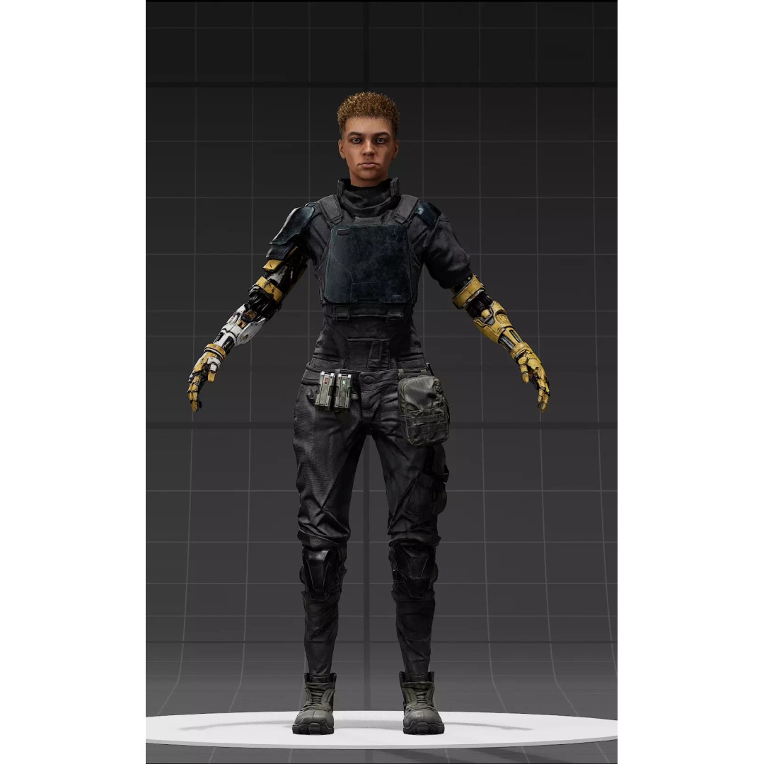Cyborg Outfit 3D Model – Sci-Fi Tactical Suit with Mechanical Arms, FBX - View 13