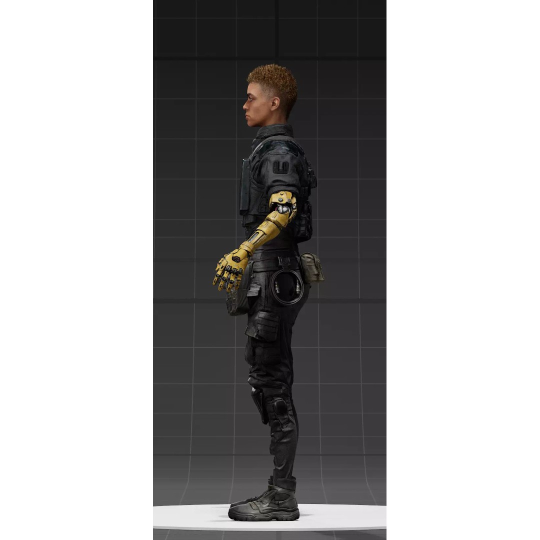 Cyborg Outfit 3D Model – Sci-Fi Tactical Suit with Mechanical Arms, FBX - View 14