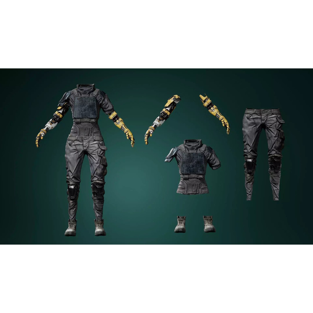 Cyborg Outfit 3D Model – Sci-Fi Tactical Suit with Mechanical Arms, FBX - View 2