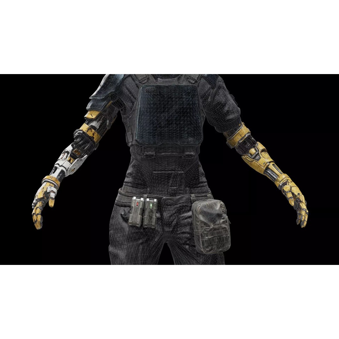 Cyborg Outfit 3D Model – Sci-Fi Tactical Suit with Mechanical Arms, FBX - View 7