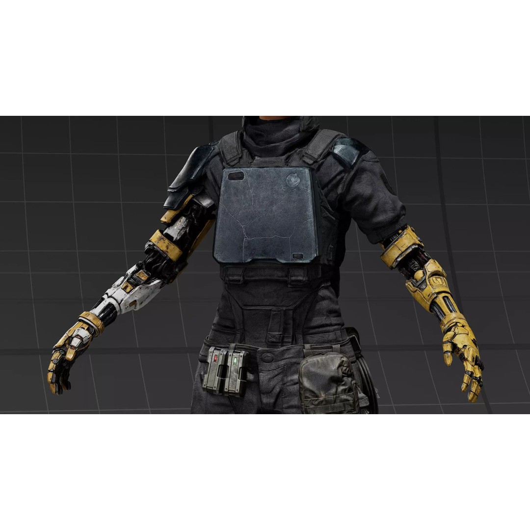 Cyborg Outfit 3D Model – Sci-Fi Tactical Suit with Mechanical Arms, FBX - View 8