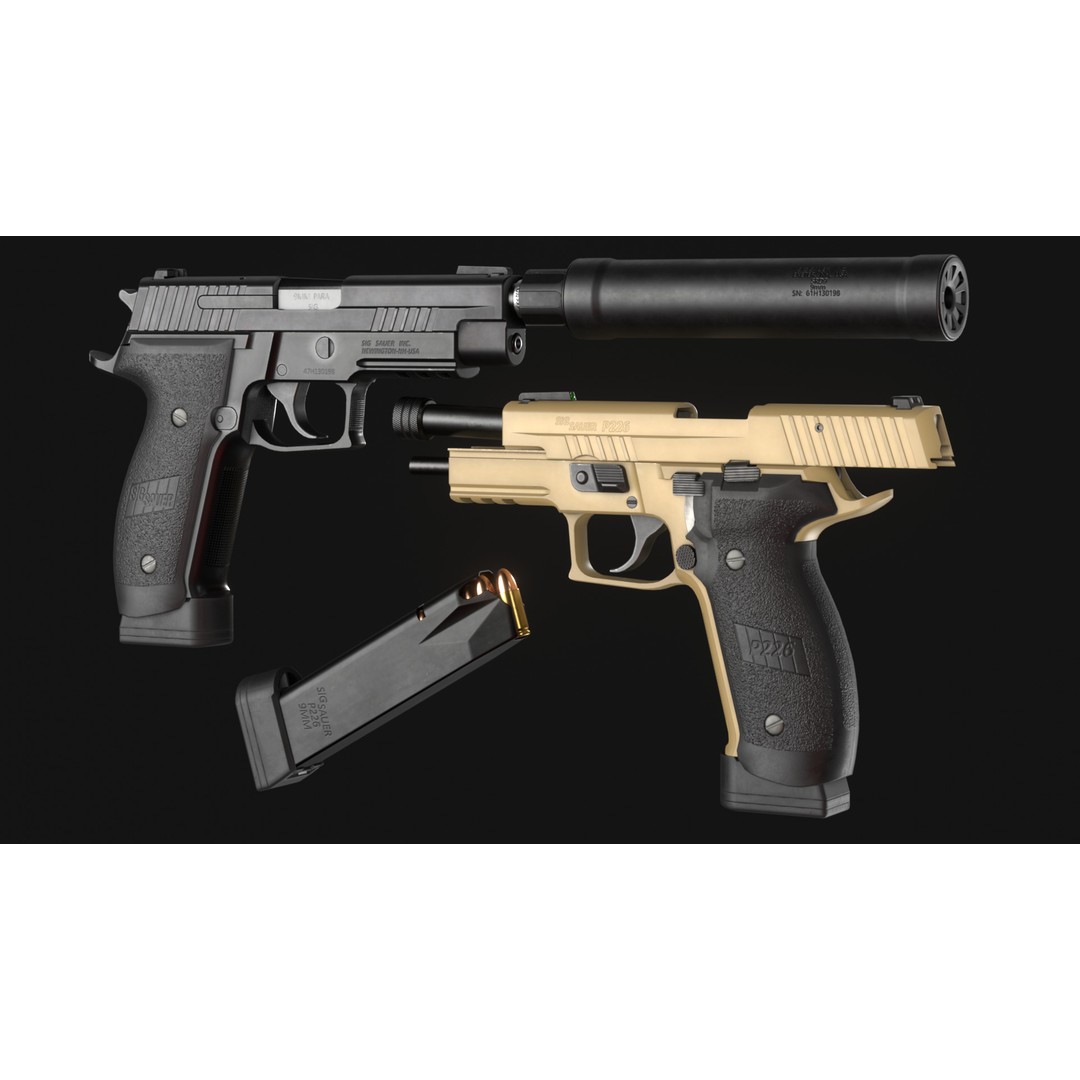 SIG Sauer P226 TACOPS 3D Model – Low Poly Game Asset, FBX, PBR - View 6