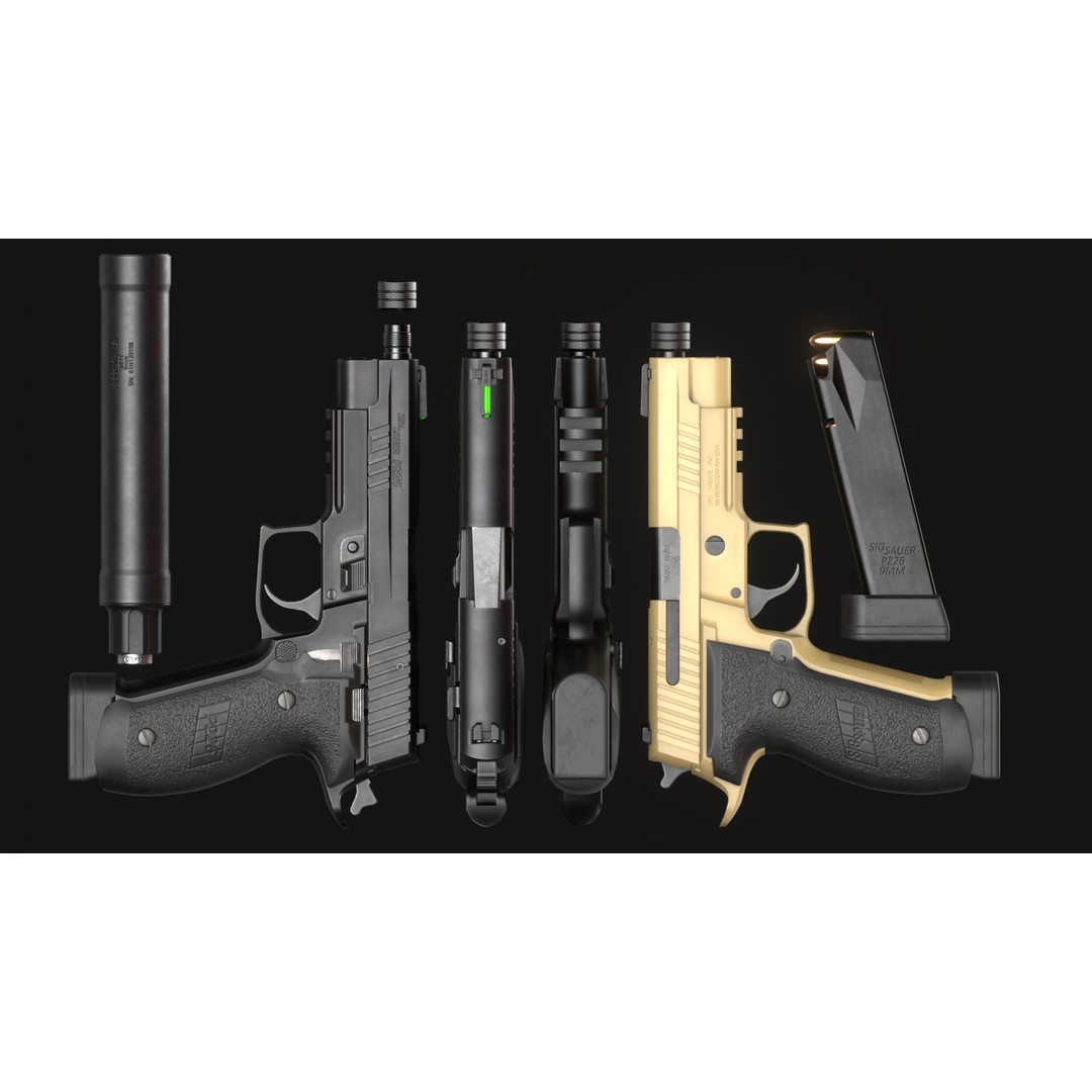 SIG Sauer P226 TACOPS 3D Model – Low Poly Game Asset, FBX, PBR - View 7