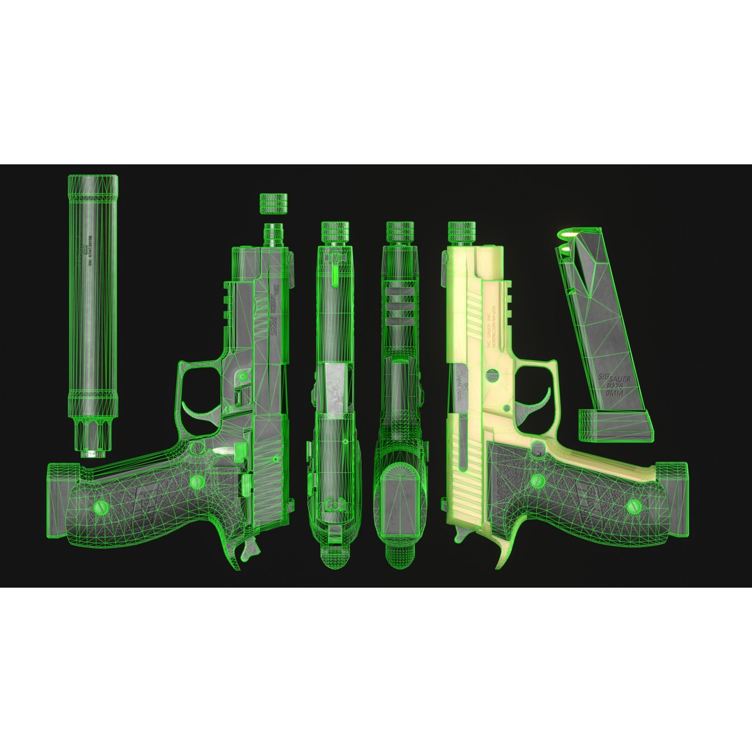 SIG Sauer P226 TACOPS 3D Model – Low Poly Game Asset, FBX, PBR - View 8