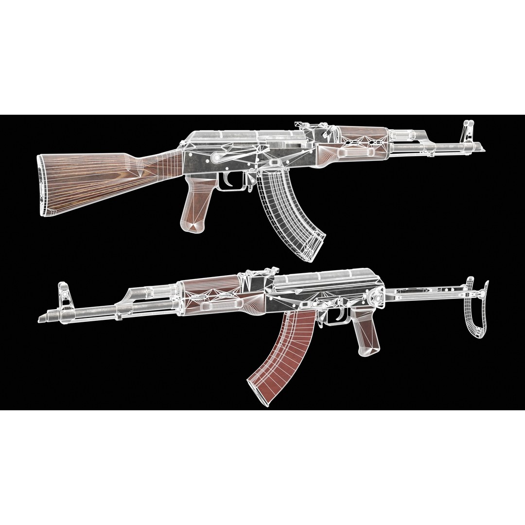 AKM AKMS Kalashnikov Assault Rifle 3D Model – Game Ready Low Poly FBX