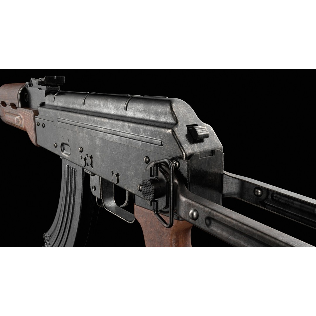 AKM AKMS Kalashnikov Assault Rifle 3D Model – Game Ready Low Poly FBX - View 10