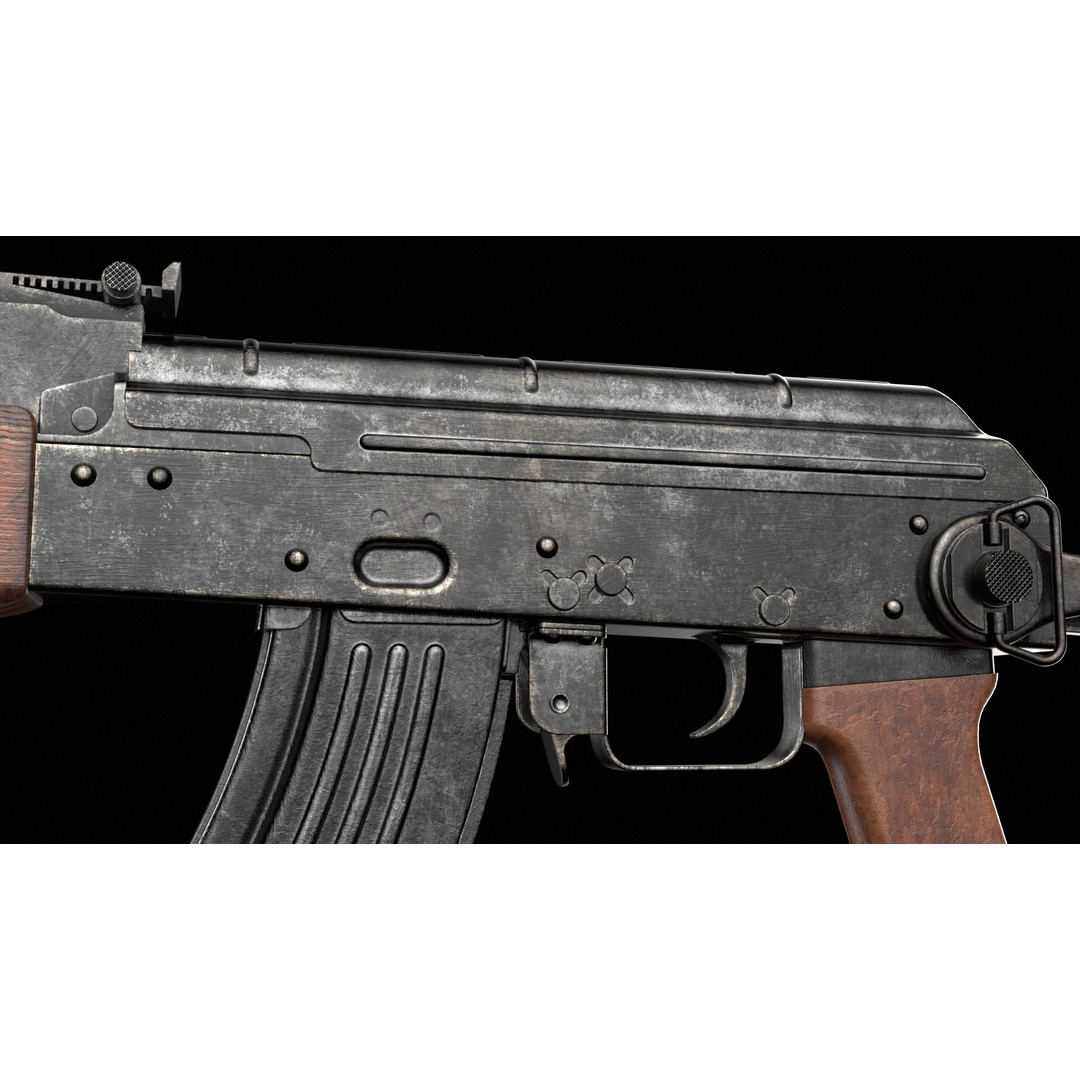 AKM AKMS Kalashnikov Assault Rifle 3D Model – Game Ready Low Poly FBX - View 12