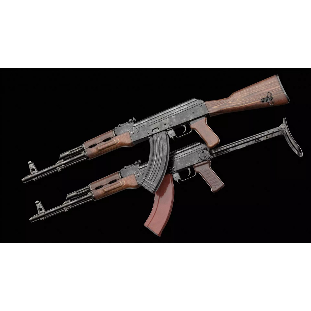 AKM AKMS Kalashnikov Assault Rifle 3D Model – Game Ready Low Poly FBX - View 2