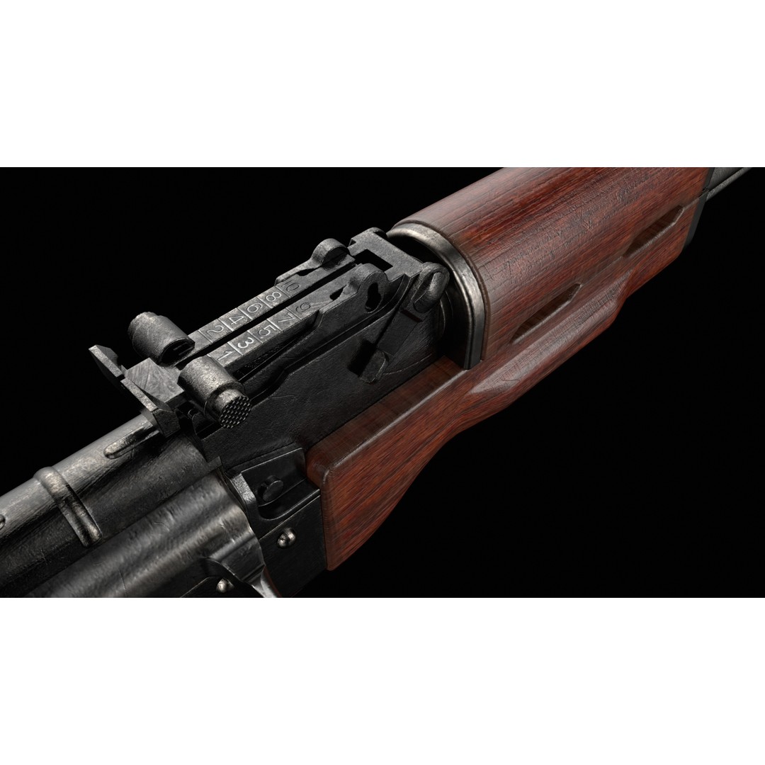 AKM AKMS Kalashnikov Assault Rifle 3D Model – Game Ready Low Poly FBX - View 22