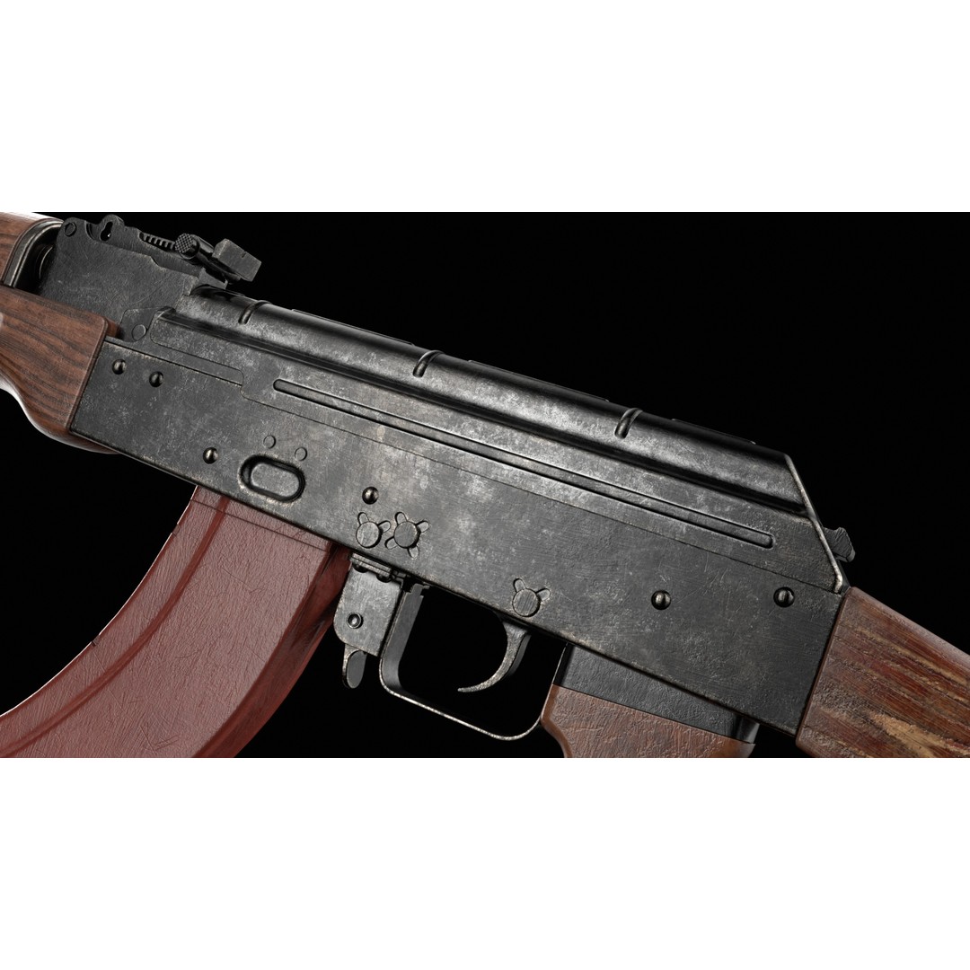 AKM AKMS Kalashnikov Assault Rifle 3D Model – Game Ready Low Poly FBX - View 28