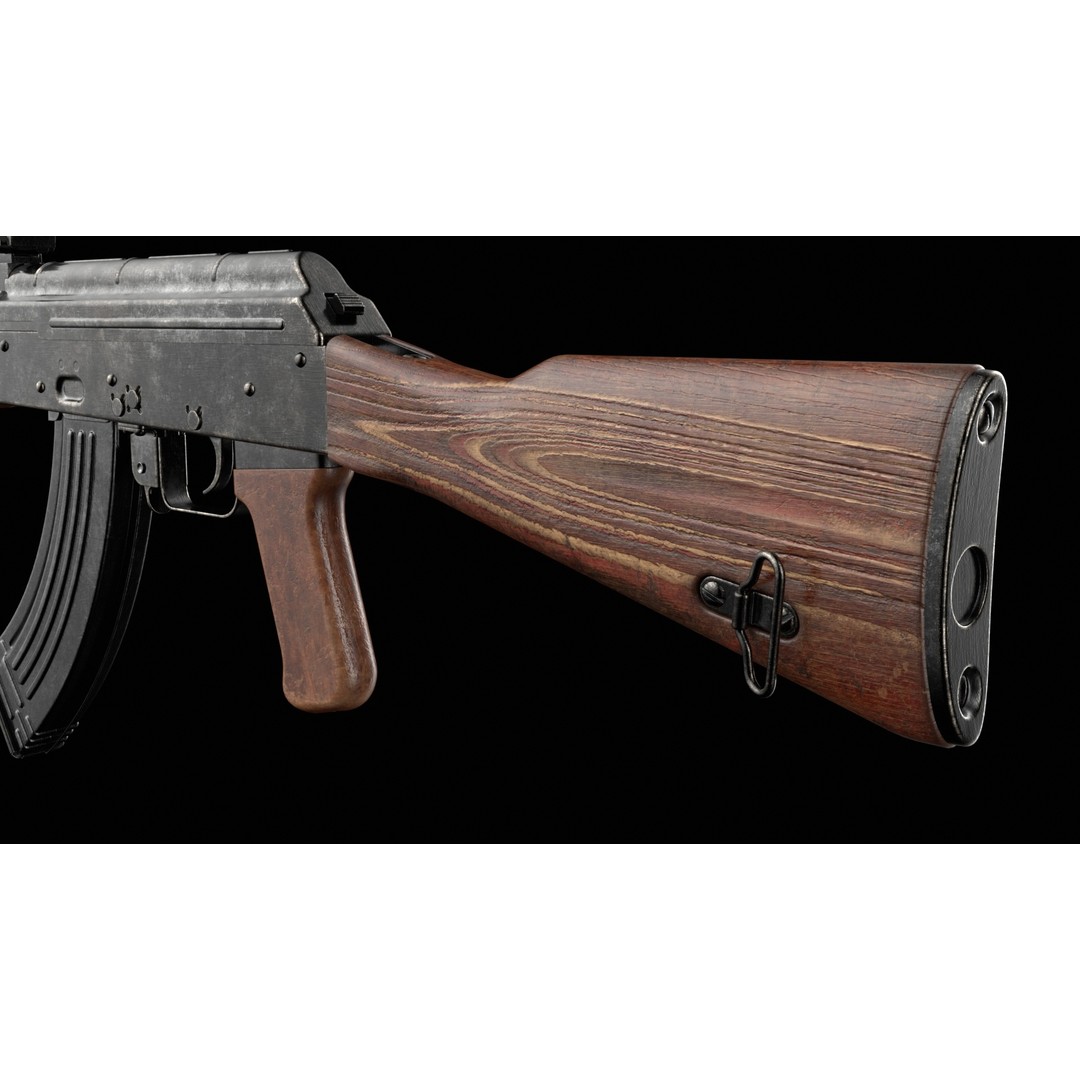 AKM AKMS Kalashnikov Assault Rifle 3D Model – Game Ready Low Poly FBX - View 29