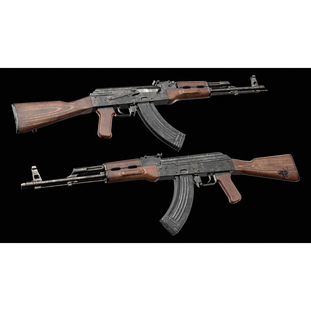 AKM AKMS Kalashnikov Assault Rifle 3D Model – Game Ready Low Poly FBX - View 3