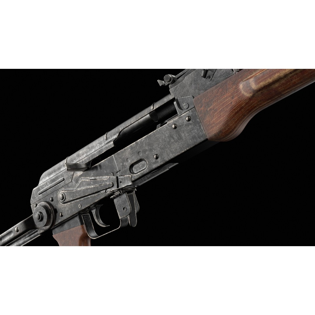 AKM AKMS Kalashnikov Assault Rifle 3D Model – Game Ready Low Poly FBX - View 30