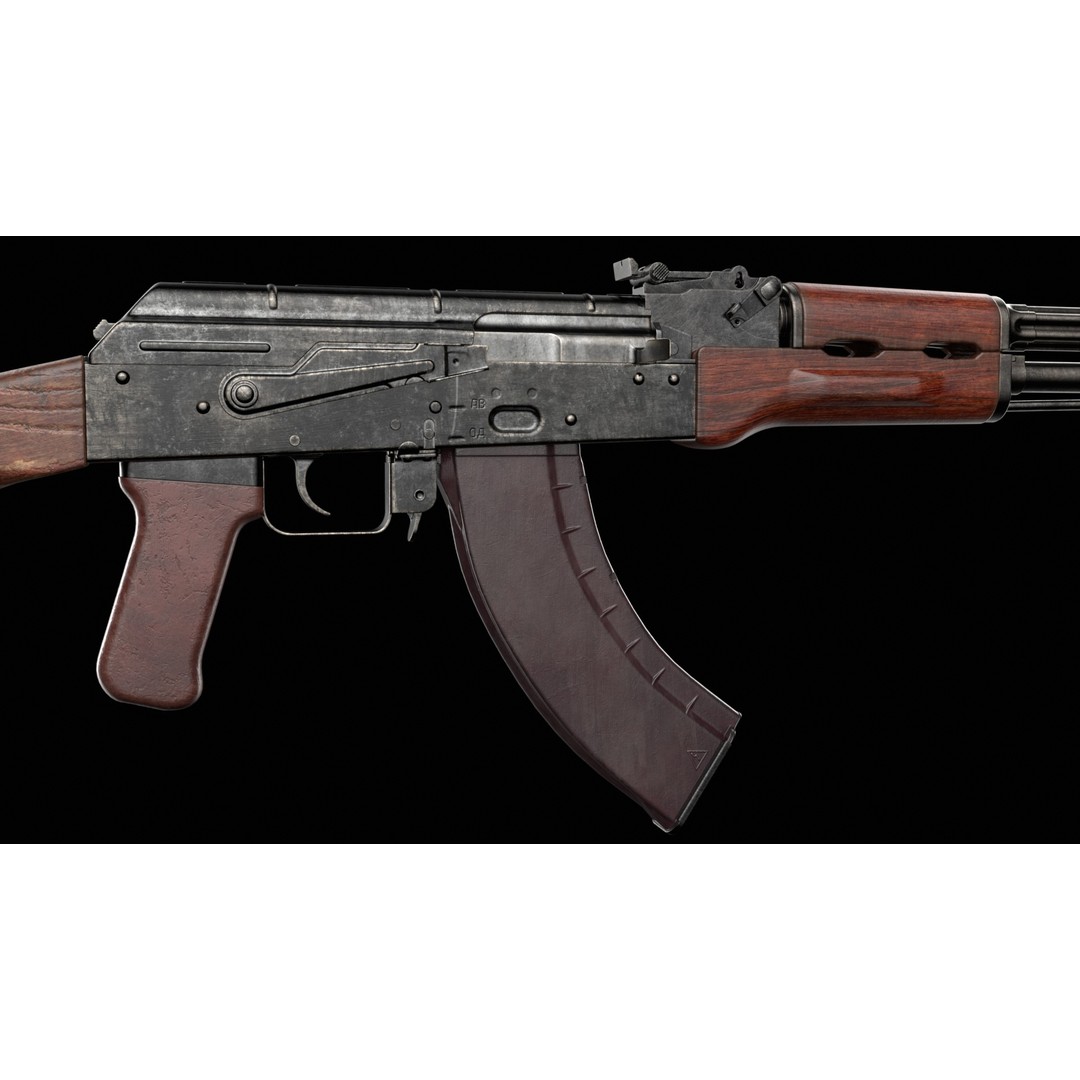AKM AKMS Kalashnikov Assault Rifle 3D Model – Game Ready Low Poly FBX - View 33