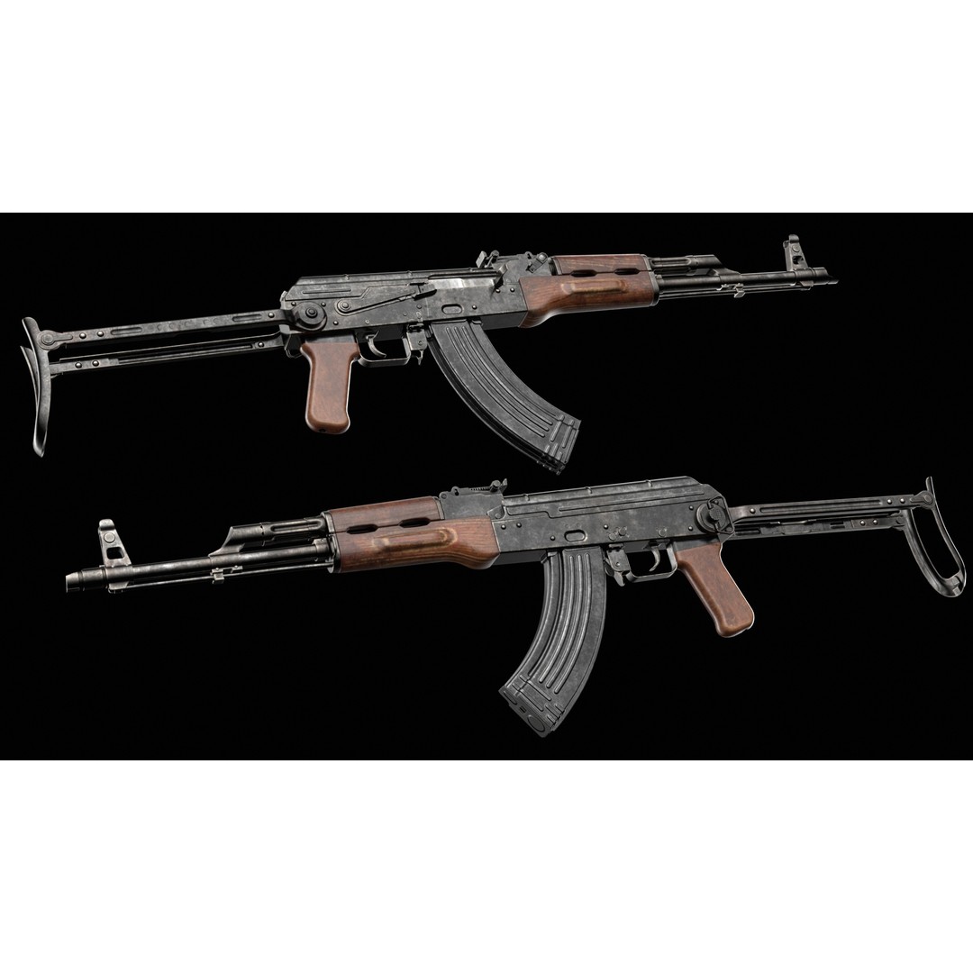 AKM AKMS Kalashnikov Assault Rifle 3D Model – Game Ready Low Poly FBX - View 4