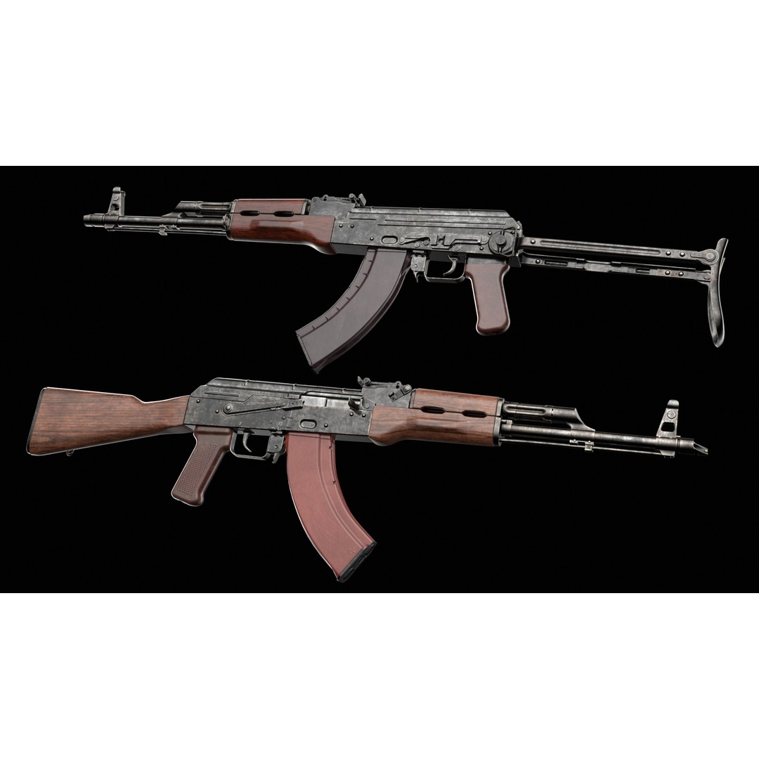 AKM AKMS Kalashnikov Assault Rifle 3D Model – Game Ready Low Poly FBX - View 5