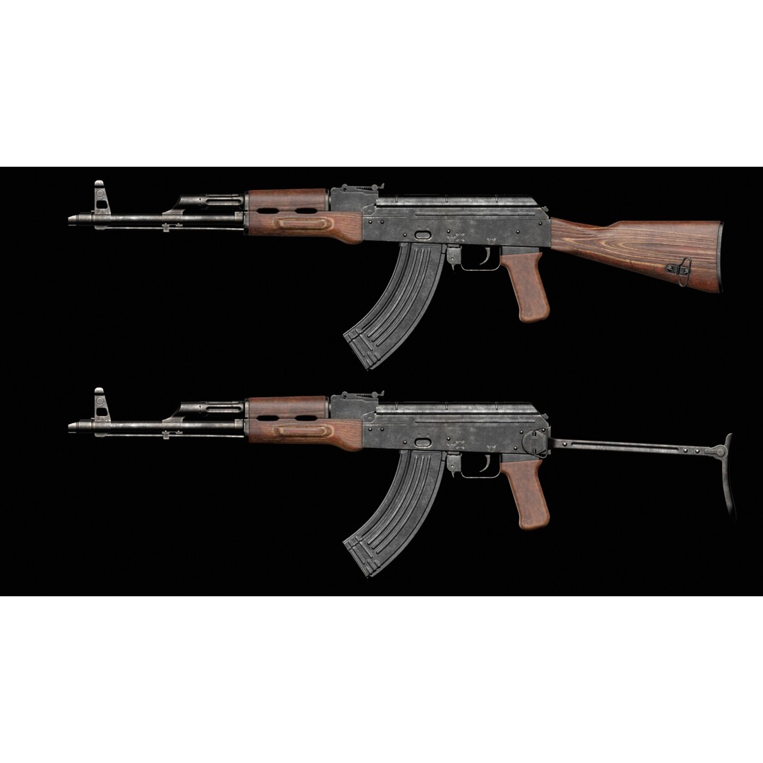 AKM AKMS Kalashnikov Assault Rifle 3D Model – Game Ready Low Poly FBX - View 6
