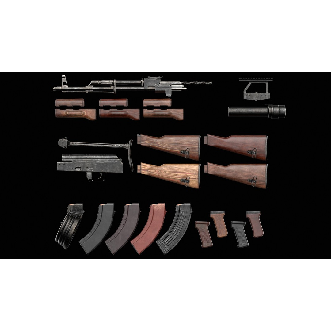 AKM AKMS Kalashnikov Assault Rifle 3D Model – Game Ready Low Poly FBX - View 7