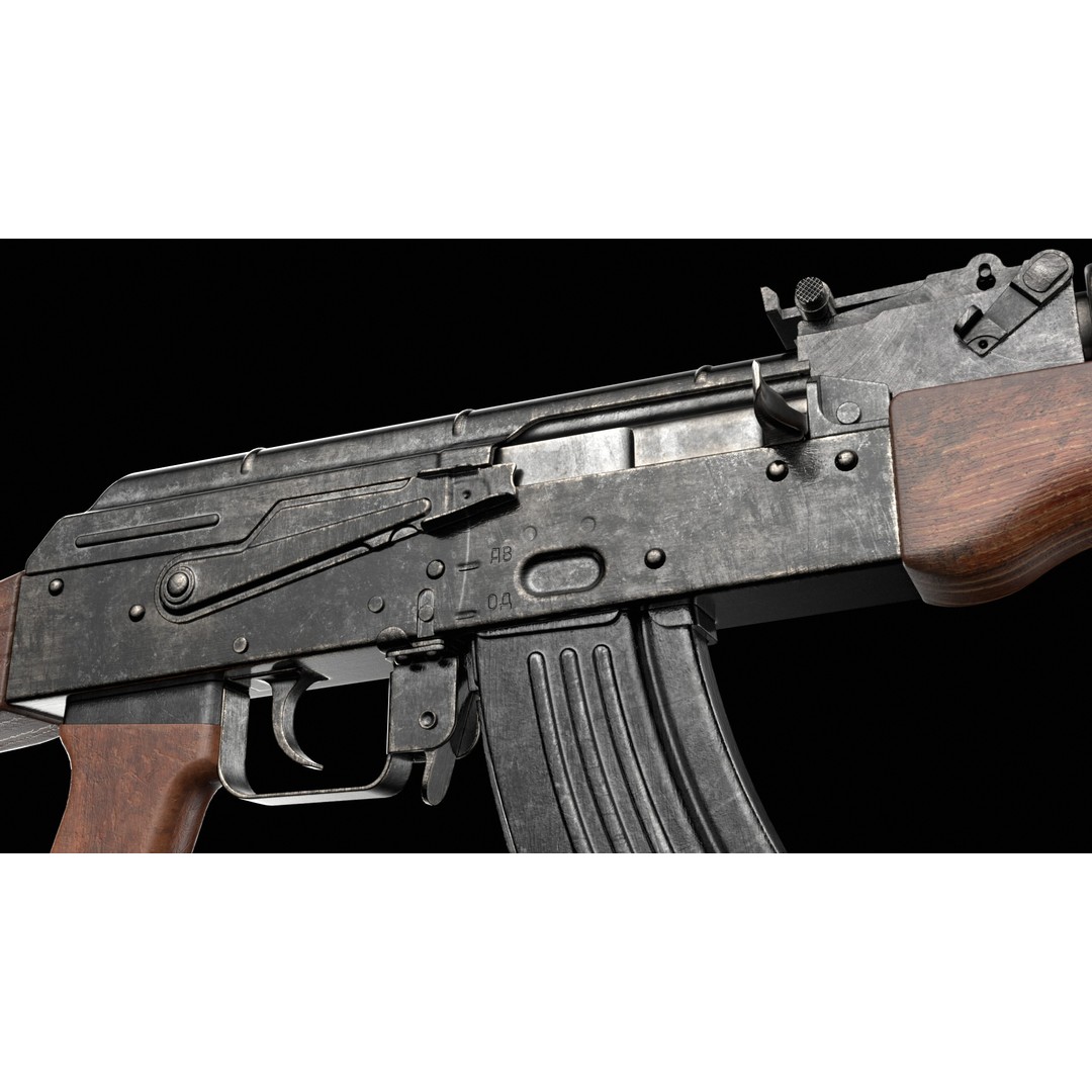 AKM AKMS Kalashnikov Assault Rifle 3D Model – Game Ready Low Poly FBX - View 9