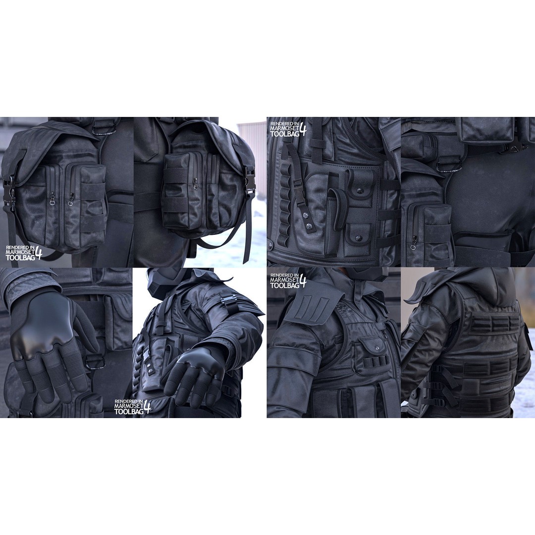Female Military Outfit 3D Model – Low Poly Rigged Game Asset, FBX, Blender - View 10