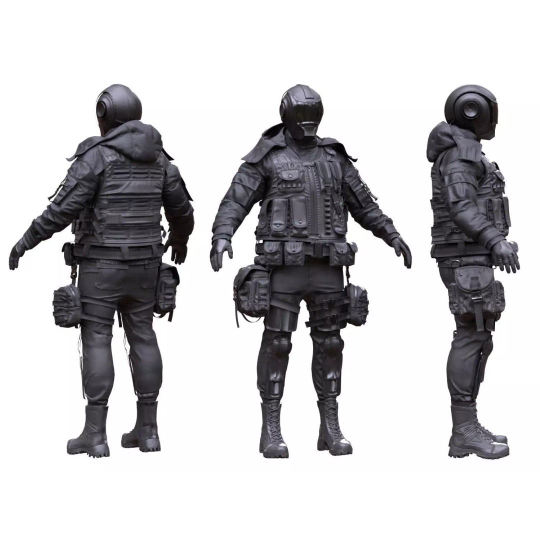 Female Military Outfit 3D Model – Low Poly Rigged Game Asset, FBX, Blender - View 2