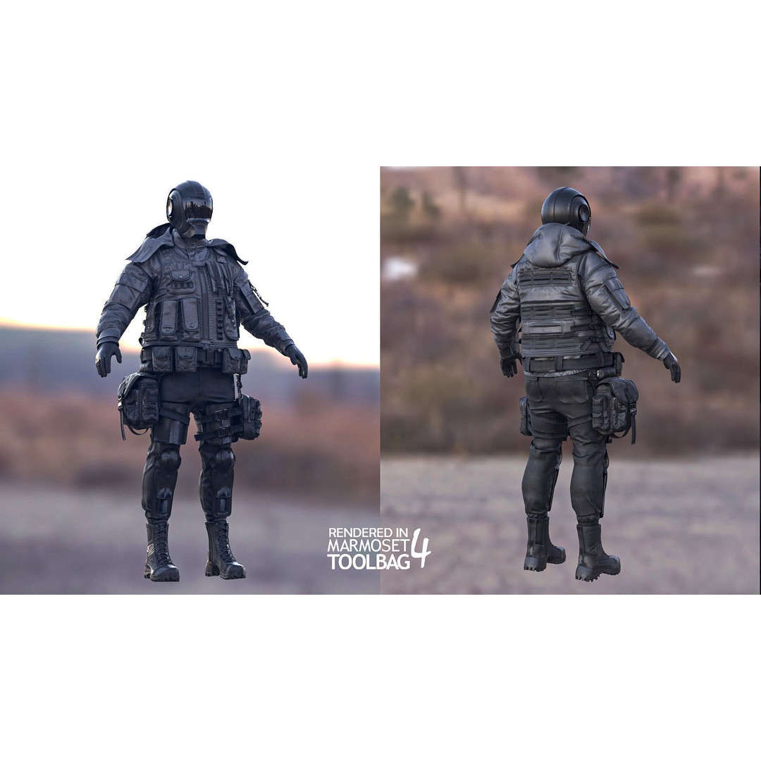 Female Military Outfit 3D Model – Low Poly Rigged Game Asset, FBX, Blender - View 3