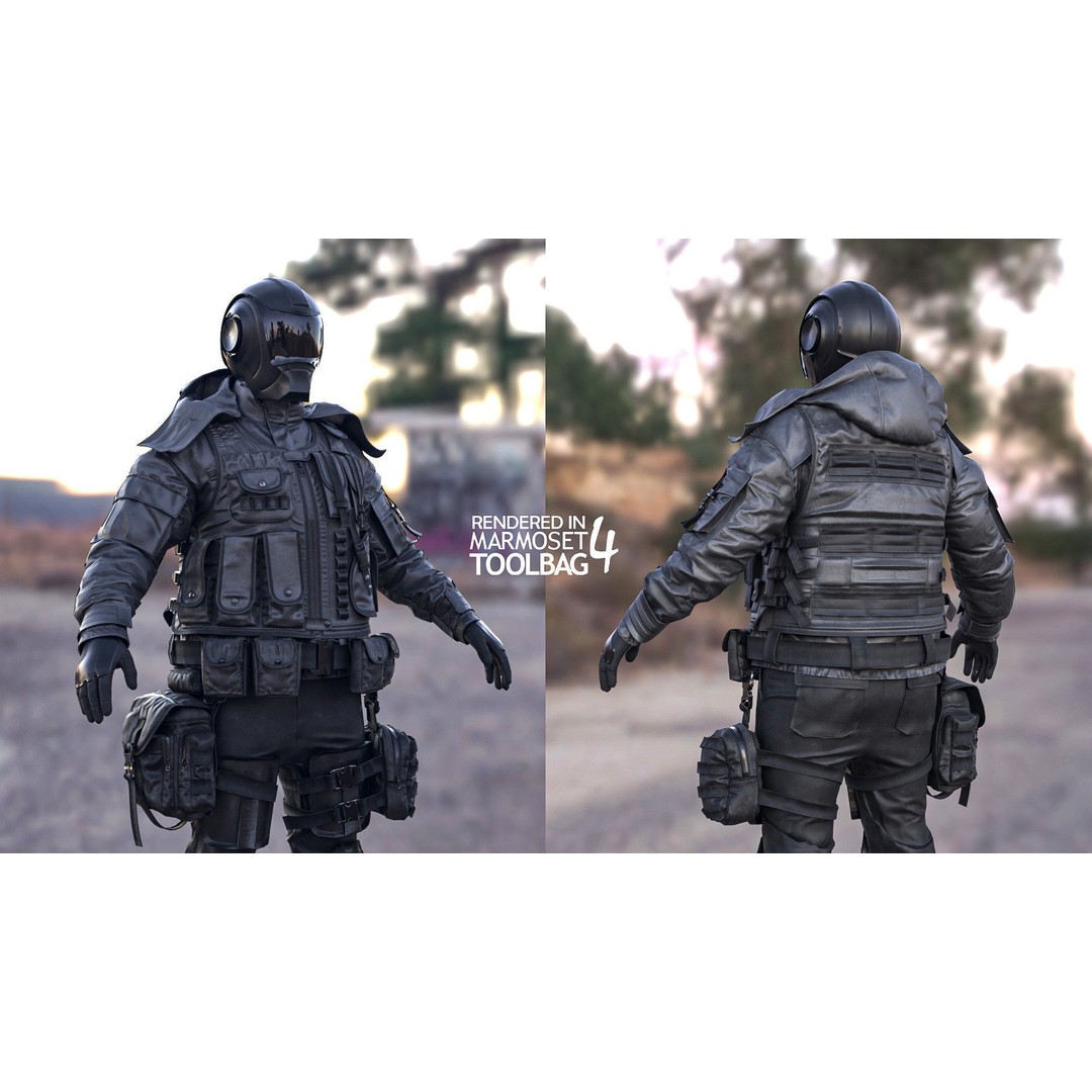 Female Military Outfit 3D Model – Low Poly Rigged Game Asset, FBX, Blender - View 4
