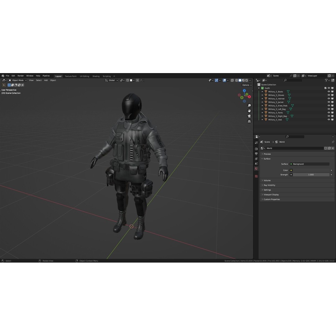 Female Military Outfit 3D Model – Low Poly Rigged Game Asset, FBX, Blender - View 5