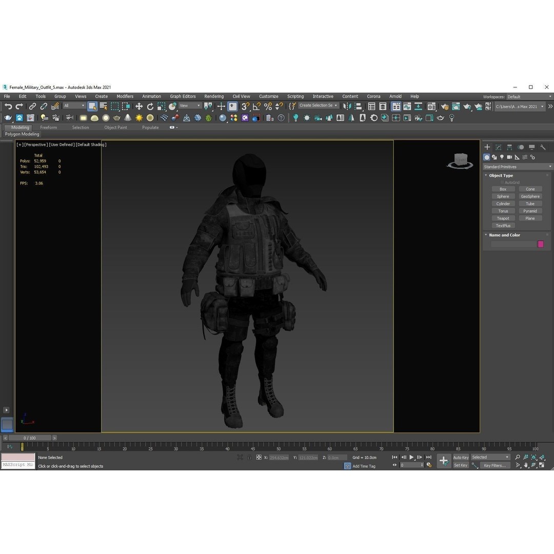 Female Military Outfit 3D Model – Low Poly Rigged Game Asset, FBX, Blender - View 6