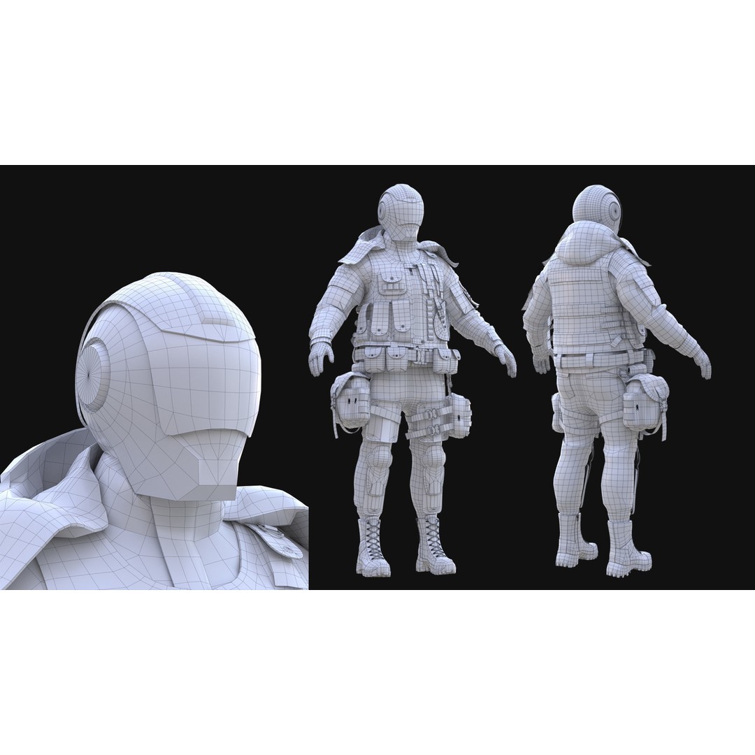 Female Military Outfit 3D Model – Low Poly Rigged Game Asset, FBX, Blender - View 7