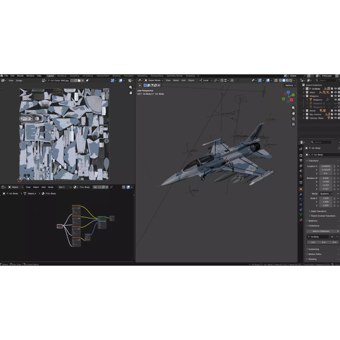 F-16D Block 60 3D Model – Fully Rigged Military Aircraft, Blender
