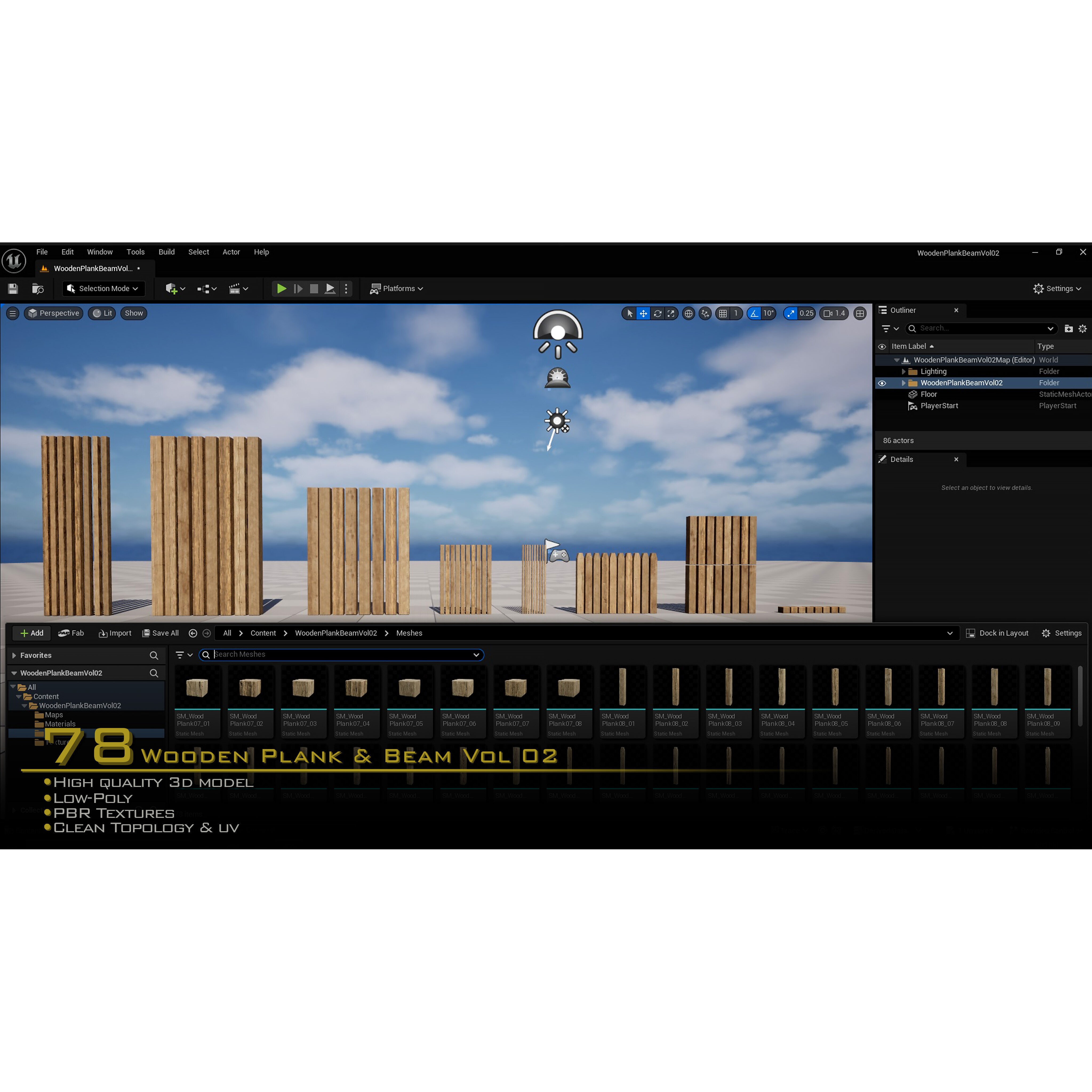Wooden Plank & Beam Vol.02 - Low-Poly Game-Ready 3D Model