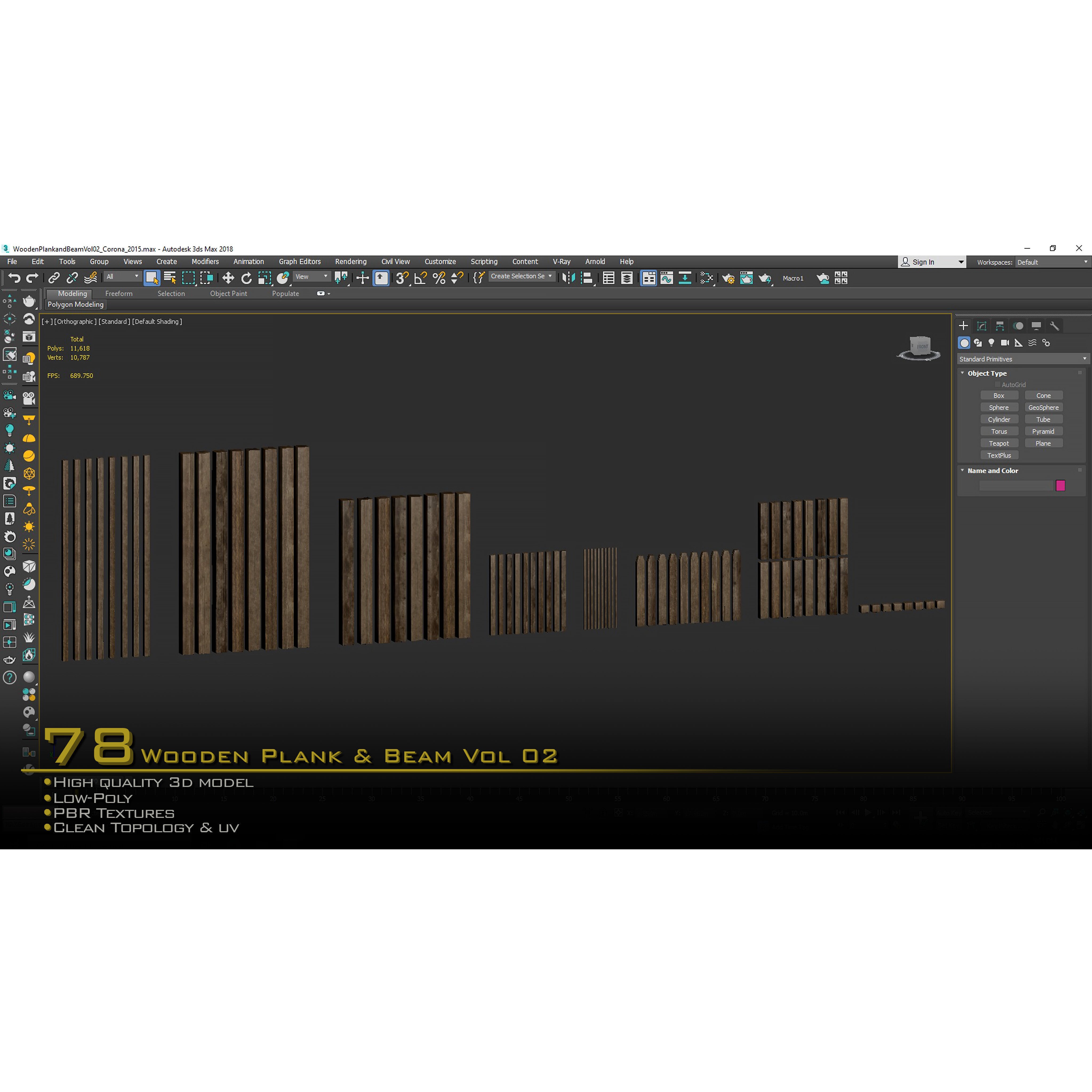 Wooden Plank & Beam Vol.02 - Low-Poly Game-Ready 3D Model - View 10