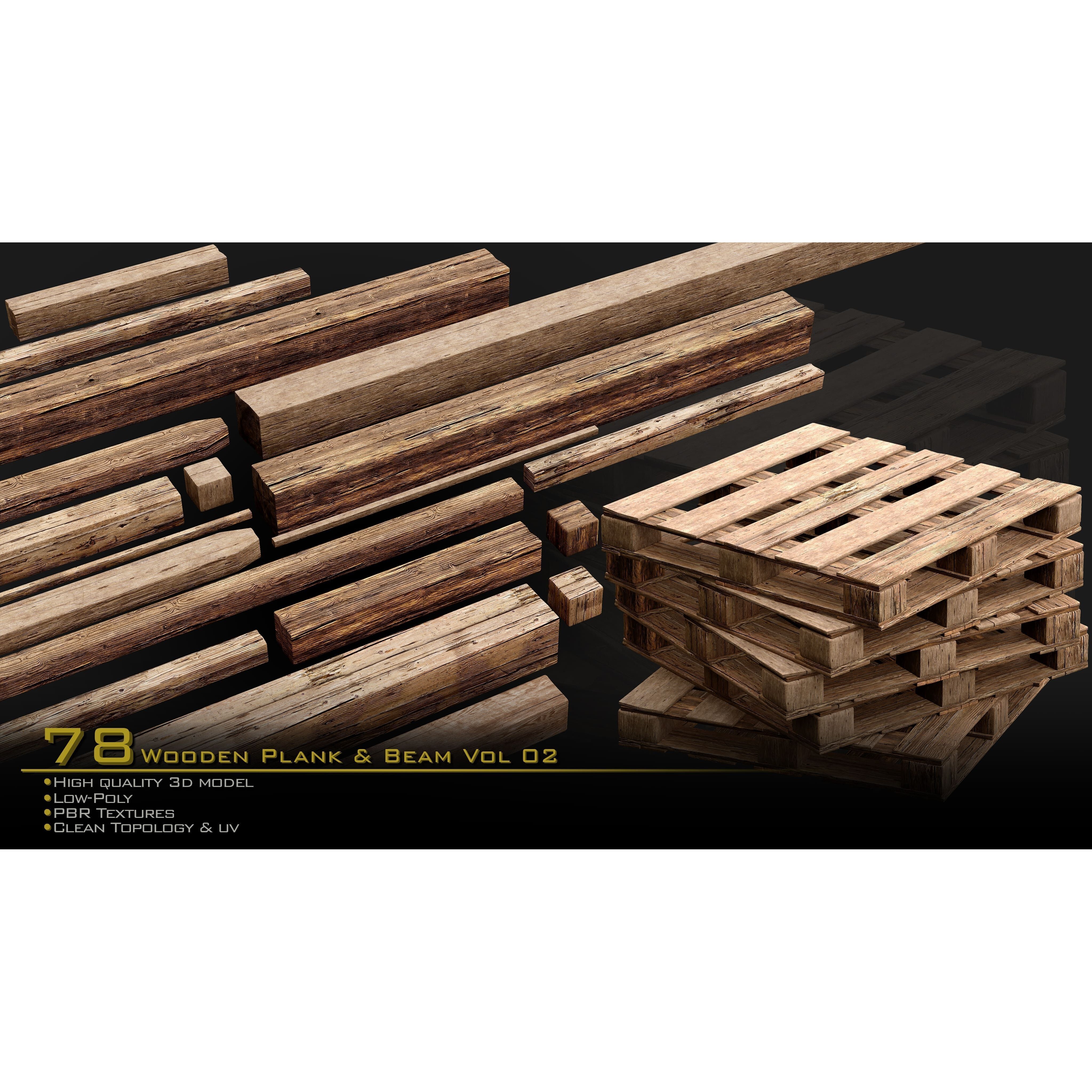 Wooden Plank & Beam Vol.02 - Low-Poly Game-Ready 3D Model - View 3