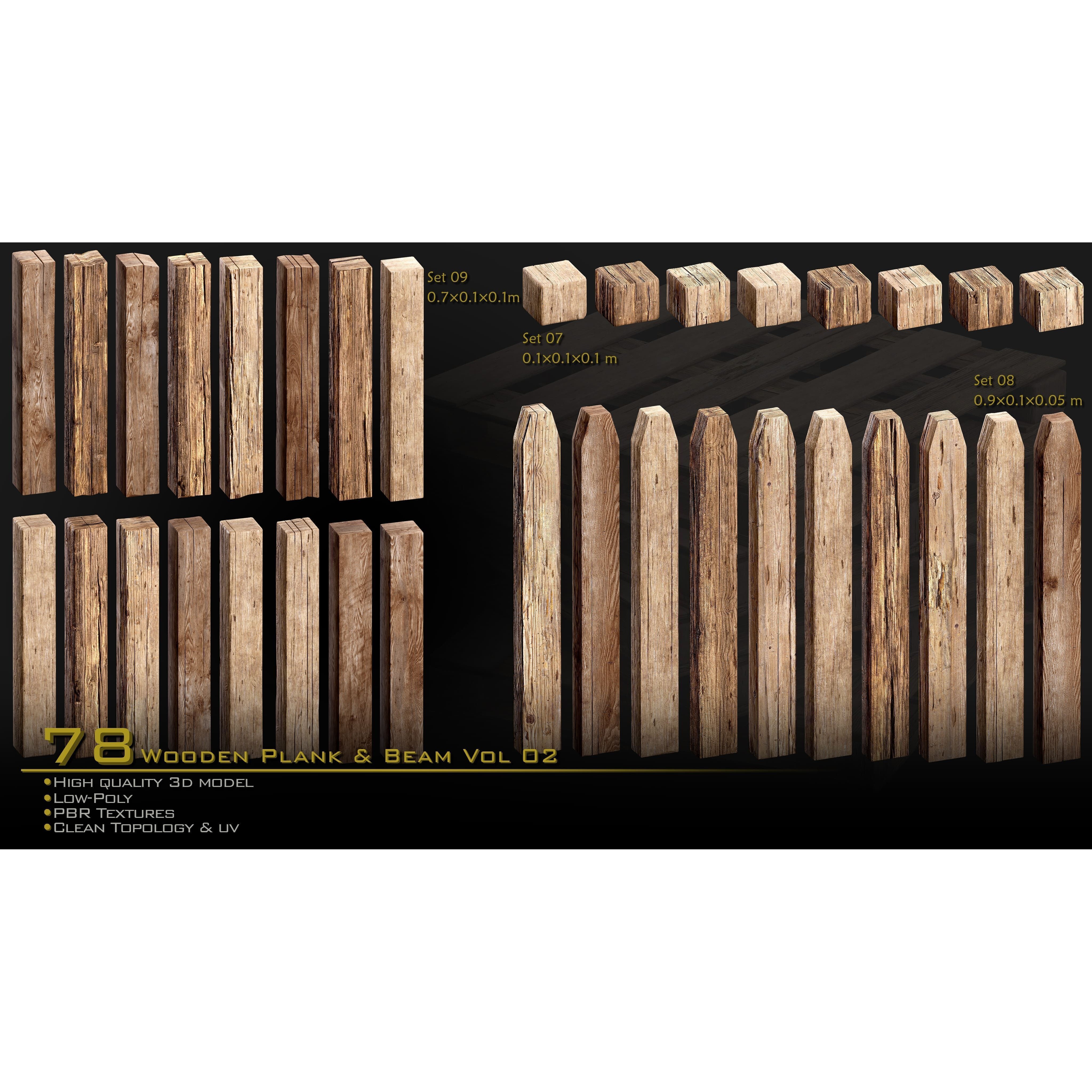 Wooden Plank & Beam Vol.02 - Low-Poly Game-Ready 3D Model - View 4