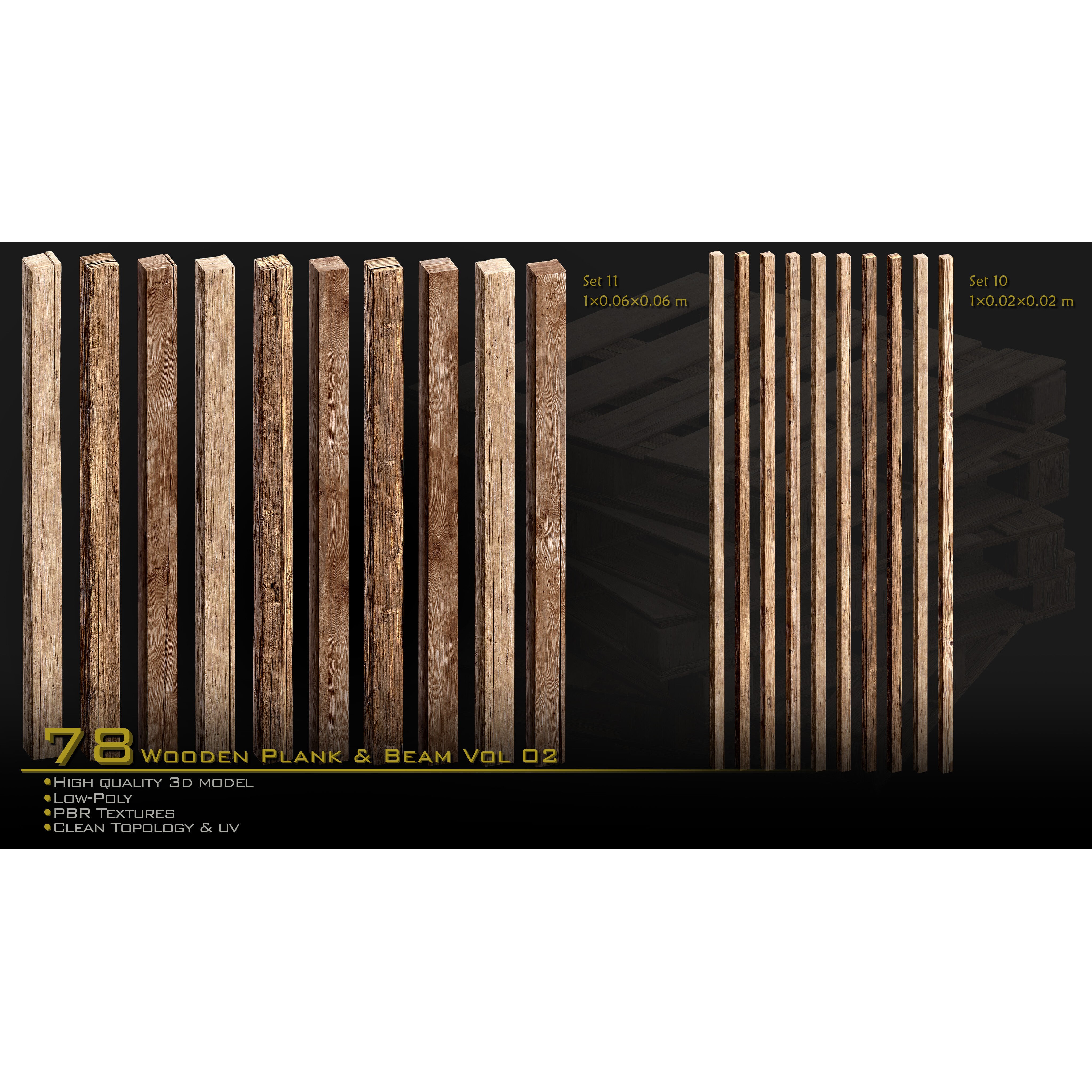 Wooden Plank & Beam Vol.02 - Low-Poly Game-Ready 3D Model - View 5