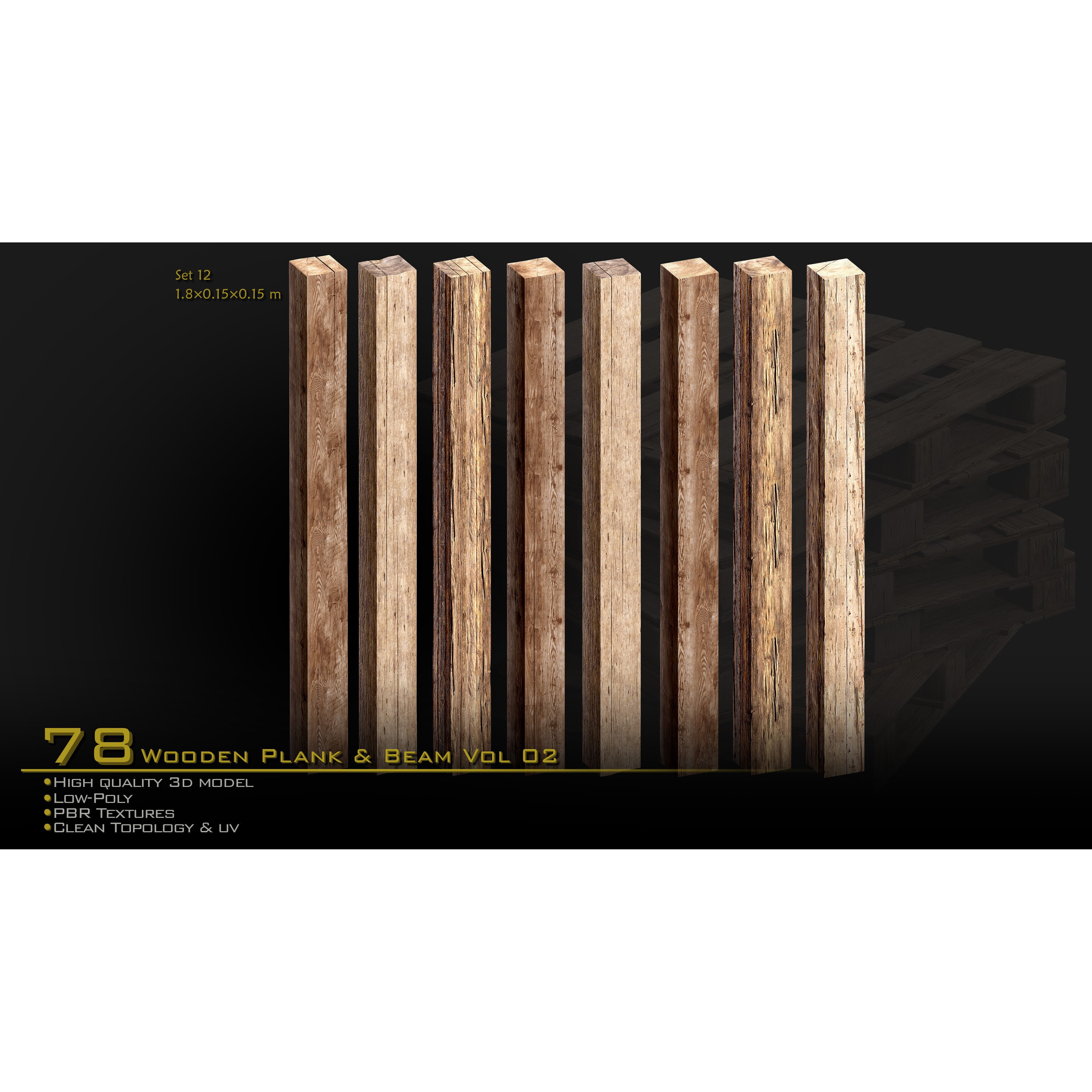 Wooden Plank & Beam Vol.02 - Low-Poly Game-Ready 3D Model - View 6