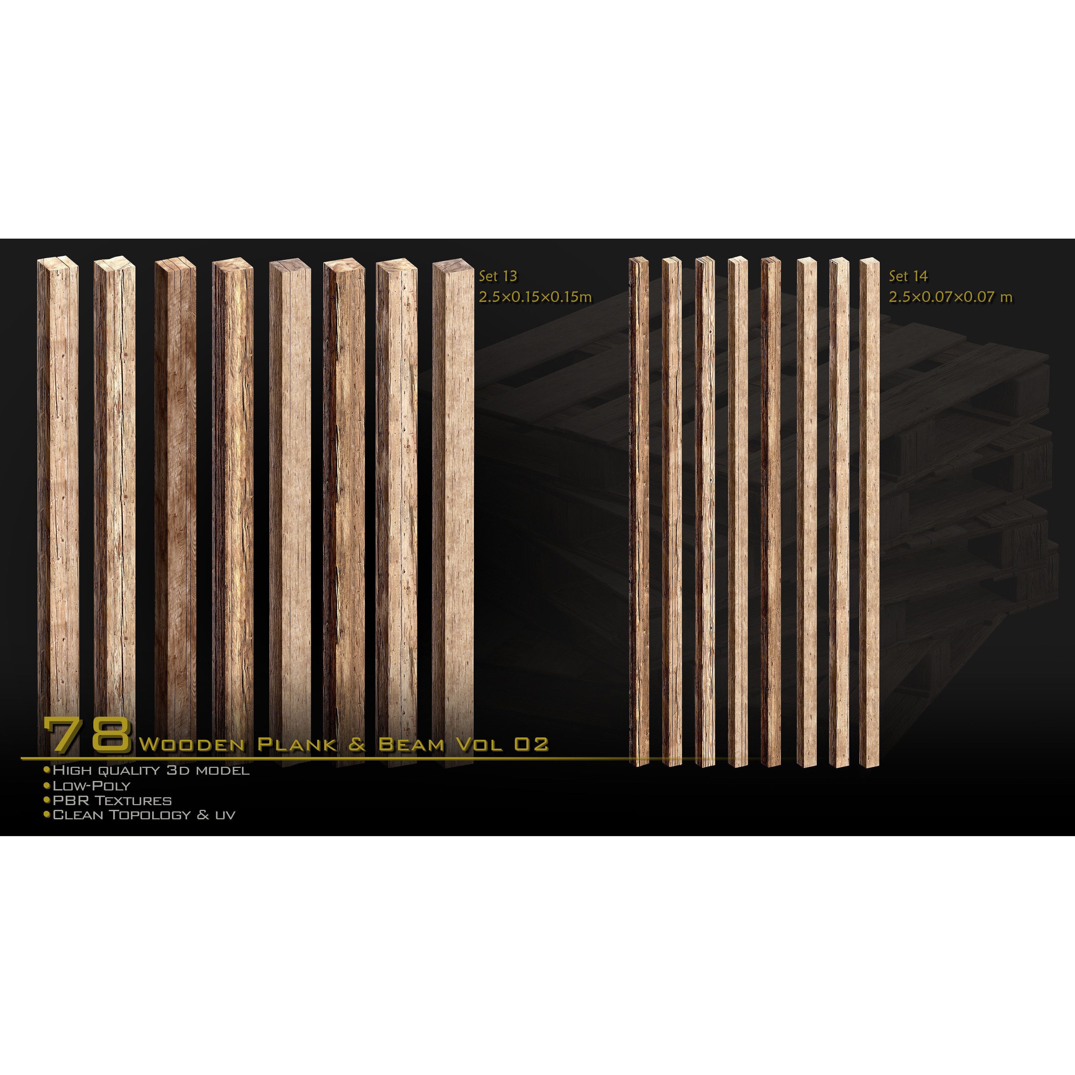 Wooden Plank & Beam Vol.02 - Low-Poly Game-Ready 3D Model - View 7