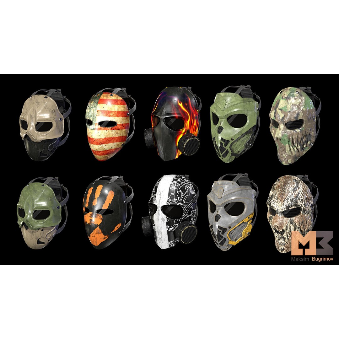 Tactical Masks 3D Model – Low Poly Rigged Game Asset, FBX