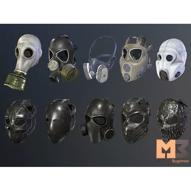 Tactical Masks 3D Model – Low Poly Rigged Game Asset, FBX - View 2
