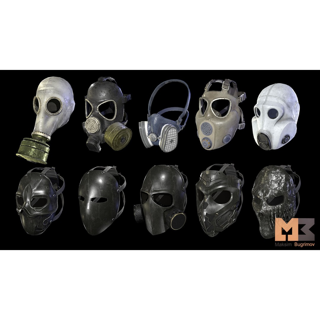 Tactical Masks 3D Model – Low Poly Rigged Game Asset, FBX - View 3