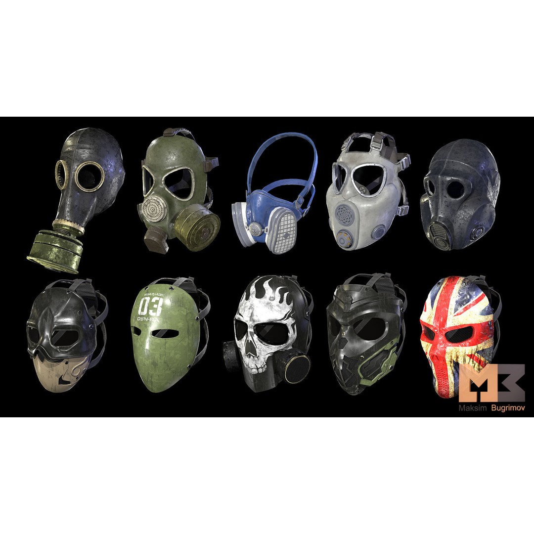 Tactical Masks 3D Model – Low Poly Rigged Game Asset, FBX - View 4