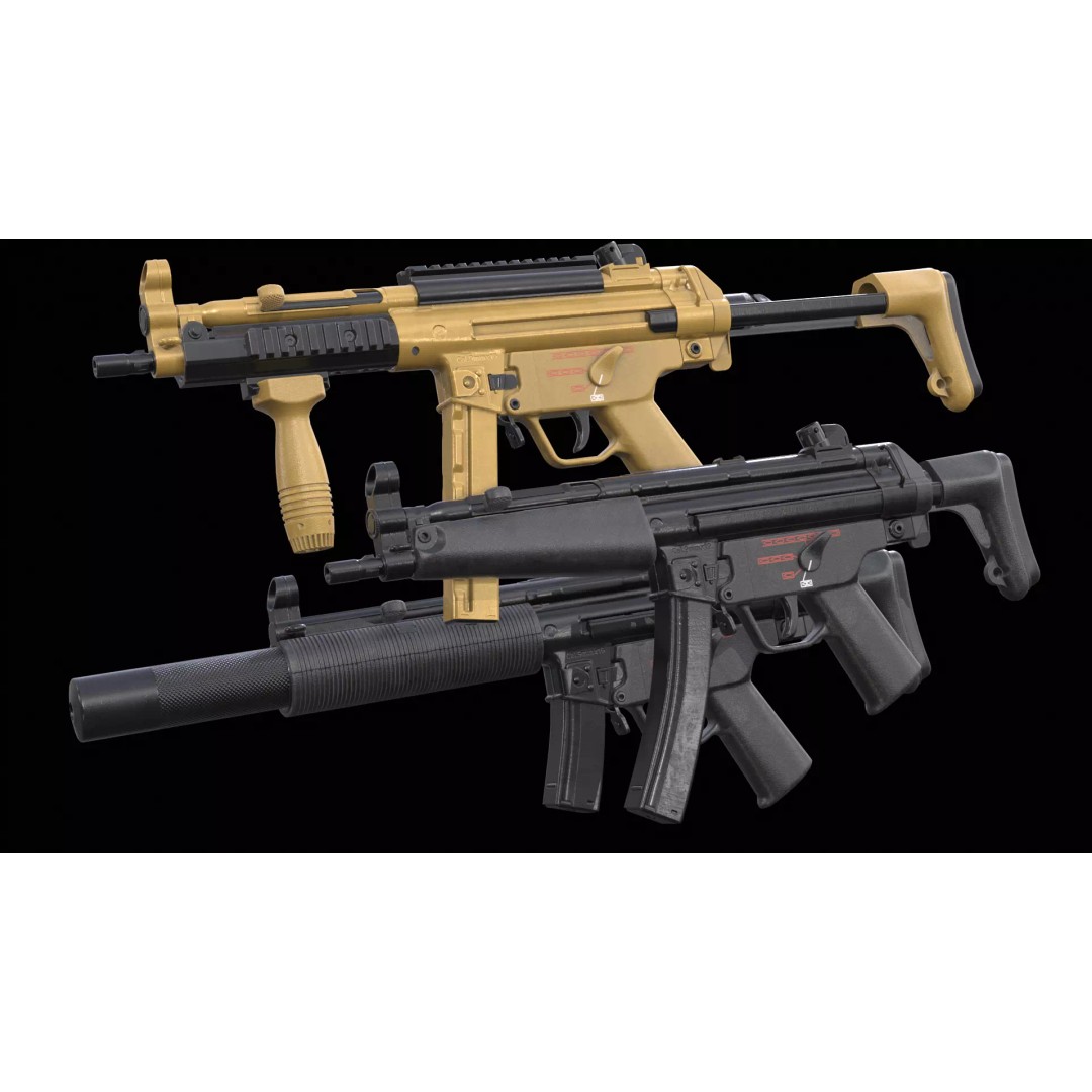 MP5A5 & MP5SD6 3D Model – Low Poly Game Asset, FBX, PBR Textures - View 2