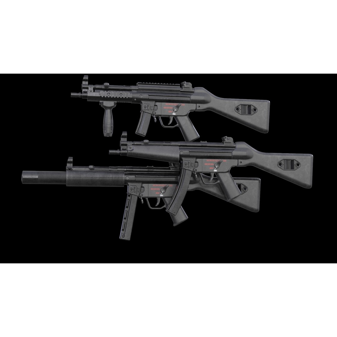 MP5A5 & MP5SD6 3D Model – Low Poly Game Asset, FBX, PBR Textures - View 3