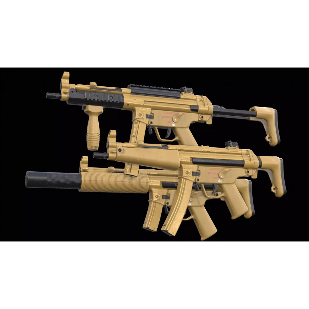 MP5A5 & MP5SD6 3D Model – Low Poly Game Asset, FBX, PBR Textures - View 4